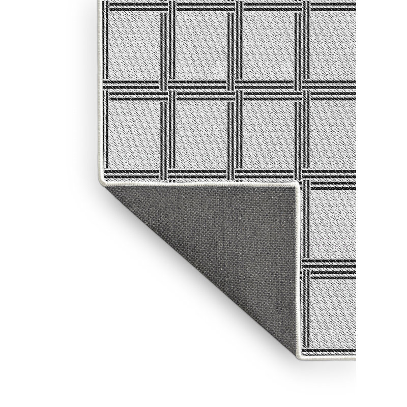 Tapis gris en laine et en polyester tissé à la machine à motif géométrique, Rectangle 5 pi x 7 pi