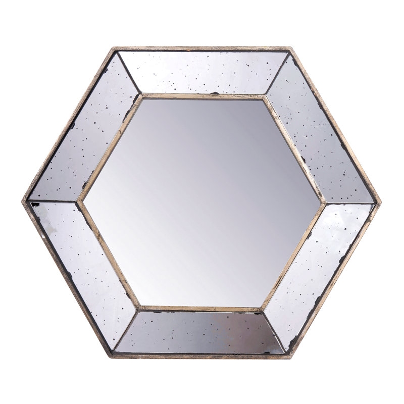 Miroir mural hexagonal 21 "x 18" avec finition argentée traditionnelle, miroir décoratif pour le salon, l'entrée, la chambre à coucher