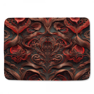 Intricate Red Floral Motif Bath Mat