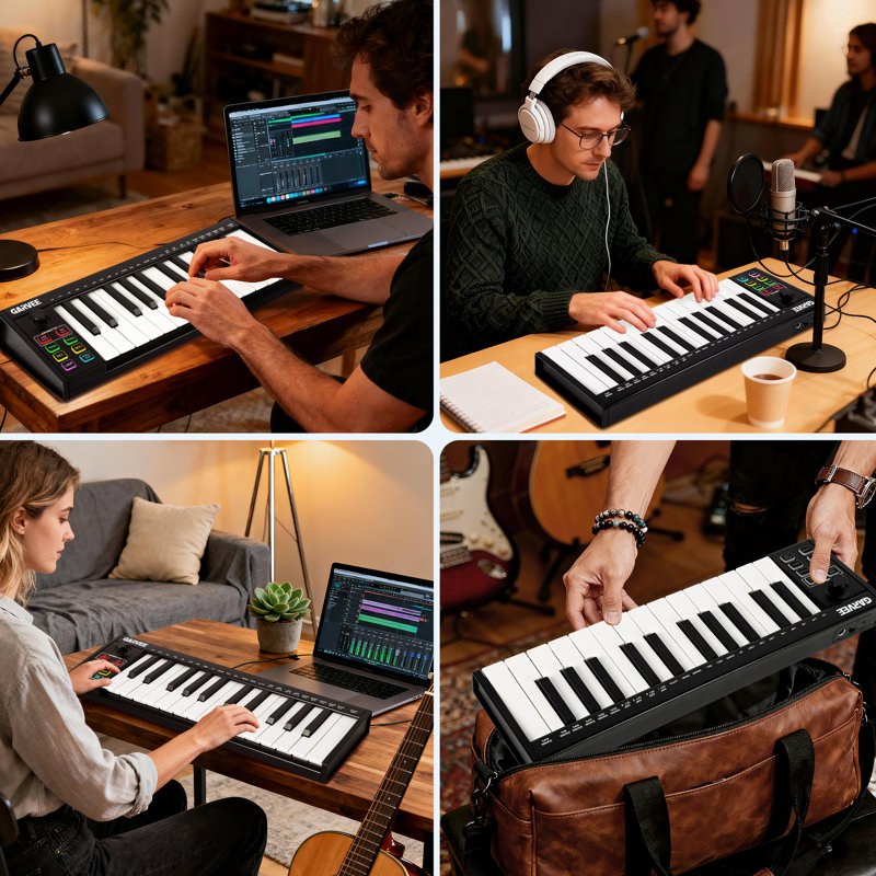 Clavier 25 touches à 25 touches avec 8 Pads, boutons et affichage - Compact pour Home Studio et DAW