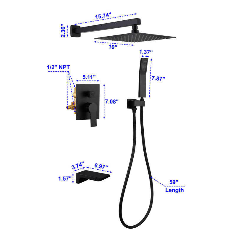 All-In-One Kit with Rough in-Valve, Matte Black