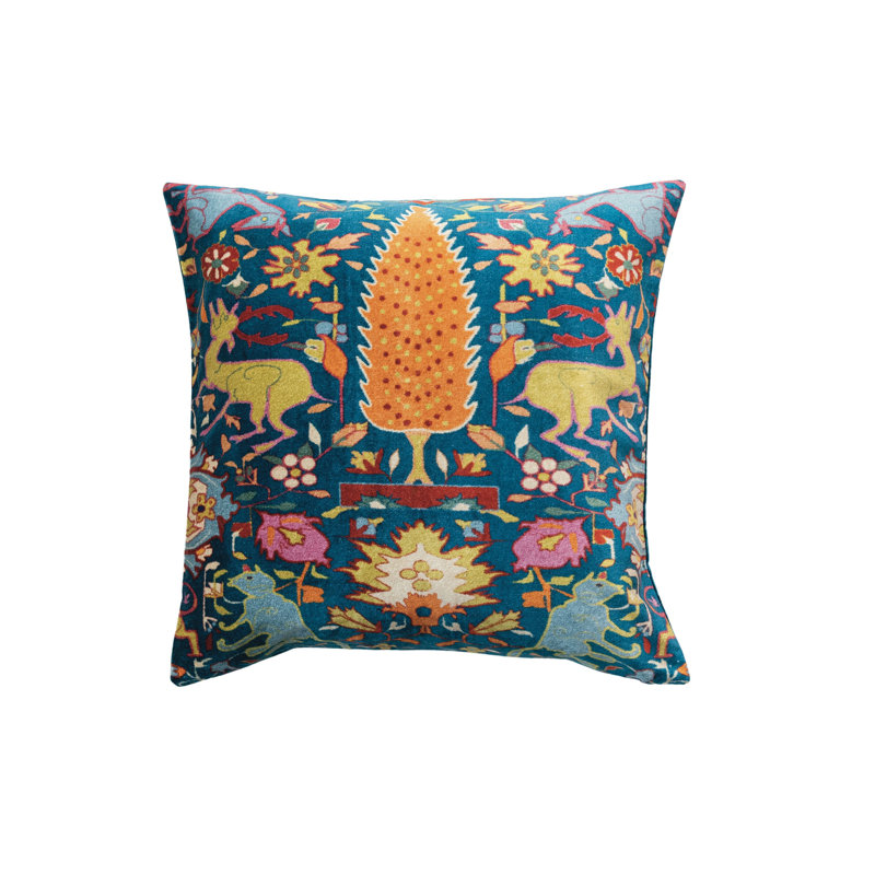 Multicolor Vintage Velvet Square Throw Pillow with Polyester Fill