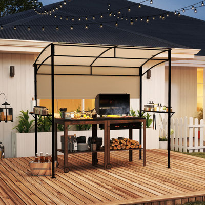 7.8 x 4.4 FT Grill Gazebo Outdoor Patio BBQ Canopy w/ Metal Shelves for Backyard
