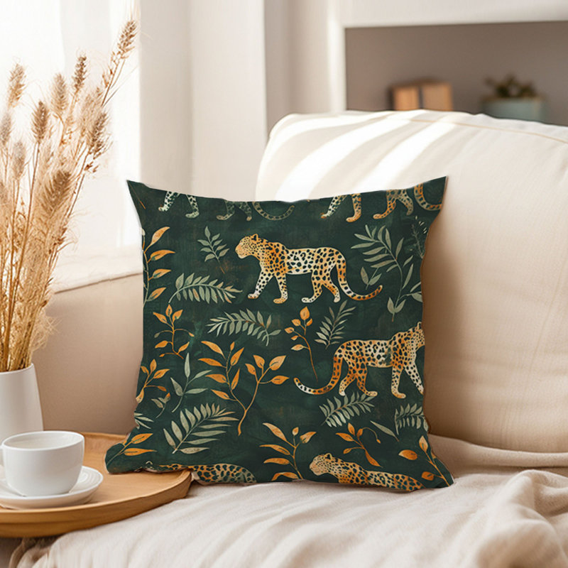 Animals Leopard and Botanical IV Leopard Pillow Cover, 16"H x 16"W