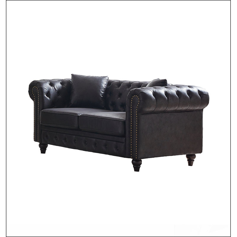 Canapé chesterfield de 63,5 po au design contemporain, canapé modulaire en tissu Tech, Noir