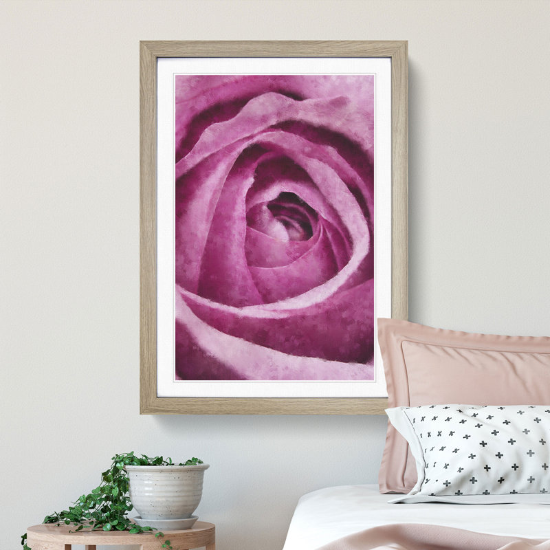The Heart of a Pink Rose - Picture Frame Painting Print, 33cm H x 24cm W x 2cm D, Oak Framed