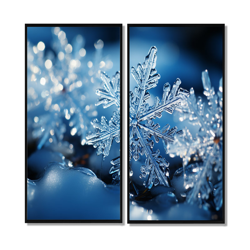 Glimmering Snowflakes II - Winter Landscape Large Canvas Wall Art, 40" H x 40" W, Framed Print without Mat, Black