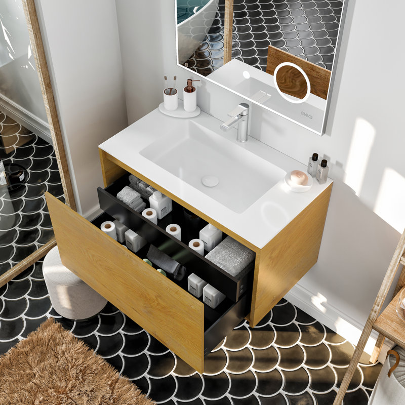 Madeira 36" Oak Wall Mount Vanity with White Acrylic Sink