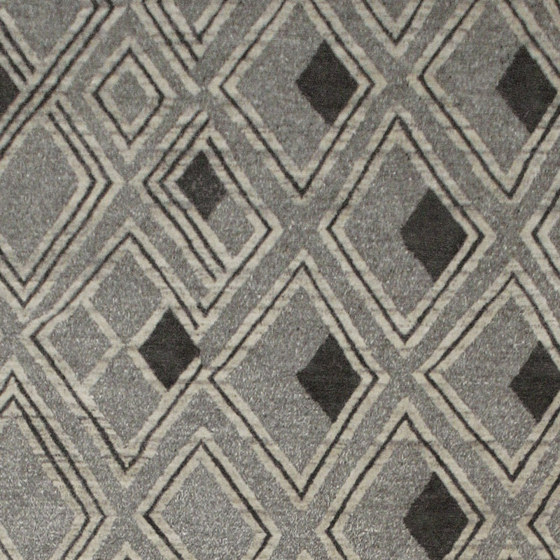 Tapis rectangulaire en lin noué à la main ivoire / gris / noir, Rectangle 8 pi x 10 pi