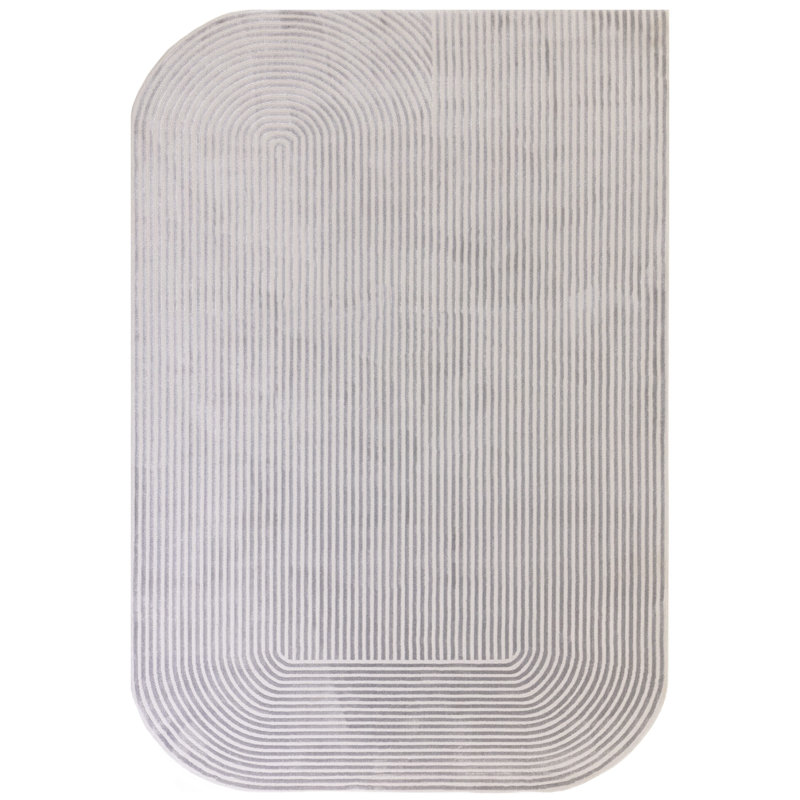 Anhuar Curve Grey/Silver Area Rug, Oval 10' x 14'2"