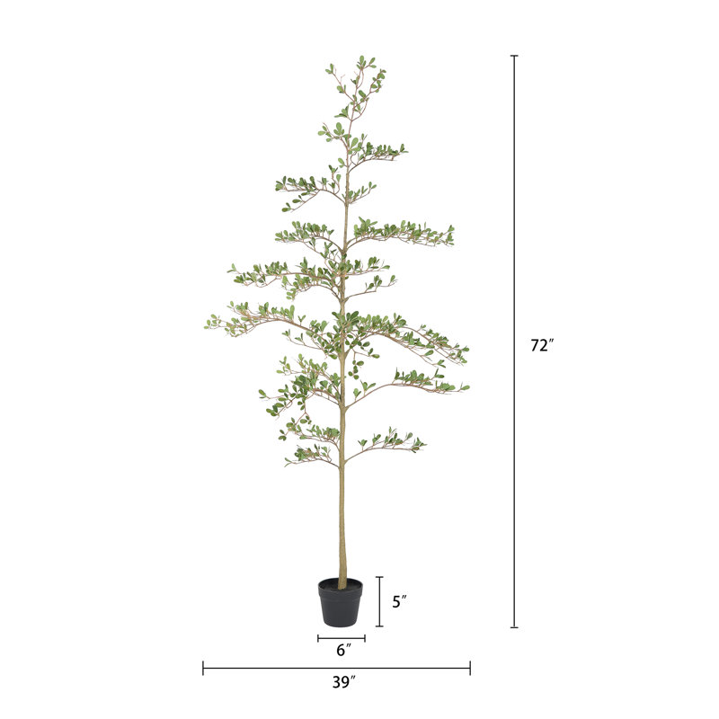 Olivier artificiel noir de 183 cm, faux grand arbre à feuilles vertes dans un pot en plastique noir pour la décoration intérieure et extérieure couverte de la maison ou du bureau