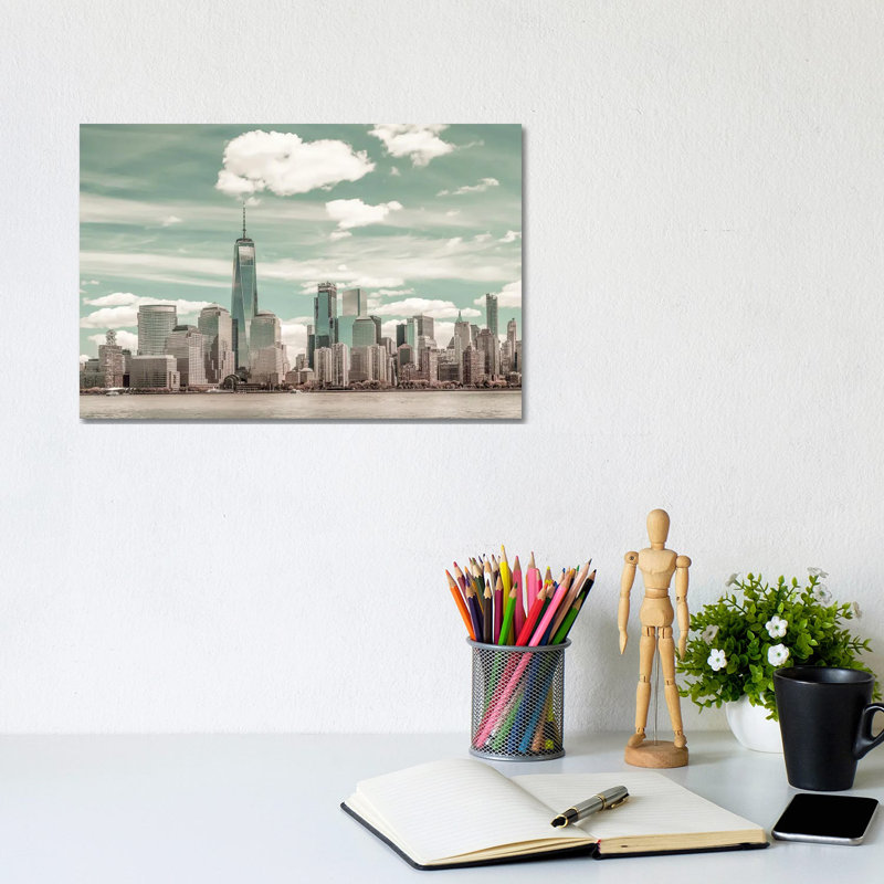NYC Manhattan Skyline & Hudson River 1 Piece Wrapped Canvas Wall Art, 20.32 cm H x 30.48 cm W