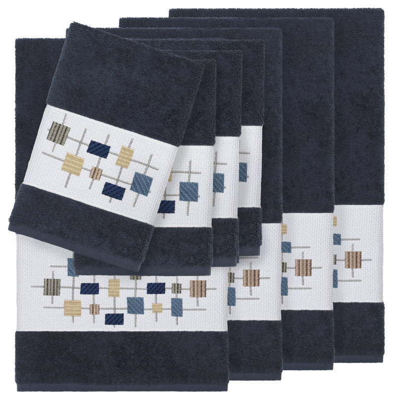 Khloe 100% Turkish Cotton Embellished Towel Set, Midnight Blue, 8 Piece Towel Set