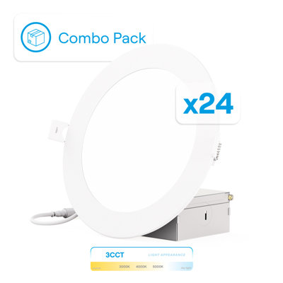 6'' Selectable Color Temperature Dimmable Air-Tight IC Rated LED Canless Recessed Lighting Kit