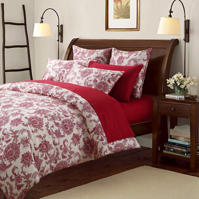  Ensemble de housse de couette 100% coton 800TC 800TC, 3 pièces, 3 pièces, ensemble de literie de luxe rétro moiré à motif floral rouge, motif botanique esthétique pour chambre d'étudiant, dortoir toutes saisons