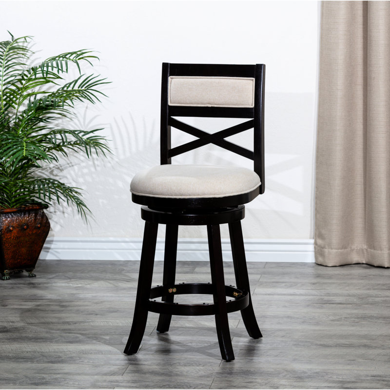 Tabouret pivotant à hauteur de comptoir 24 po avec siège en tissu respirant doux, Espresso, Blanc