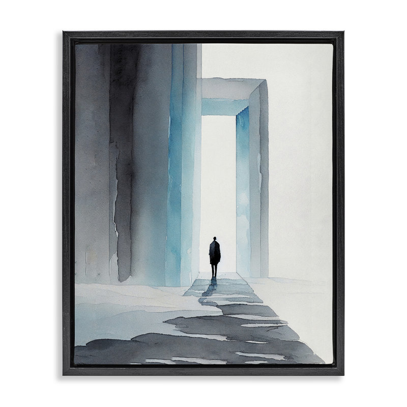 Art mural sur toile "Personne avec porte enneigée" par Incado, H 31 po x l 25 po, Cadre flottant noir de jais