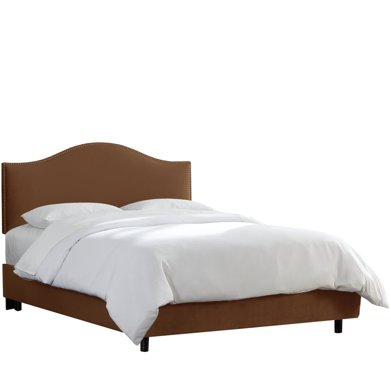 Lit tapissier standard à profil bas Brighton, Double, Velours perle classique