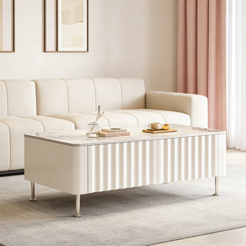Table basse ondulée Wave, Blanc, Blanc / Gris, H 17,32 po x L 55,11 po x l 23,62 po