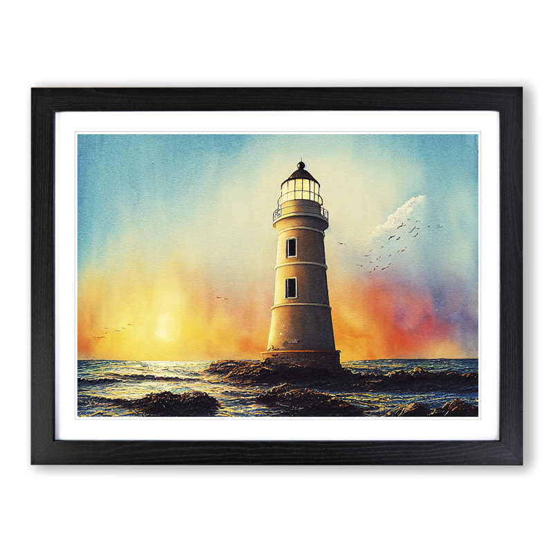 Lighthouse Vol.2 - Single Picture Frame Painting, Black, 46cm H x 64cm W x 2cm D