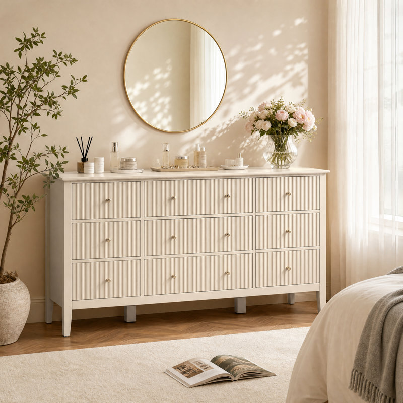 Commode 9 tiroirs Amberrae, Beige