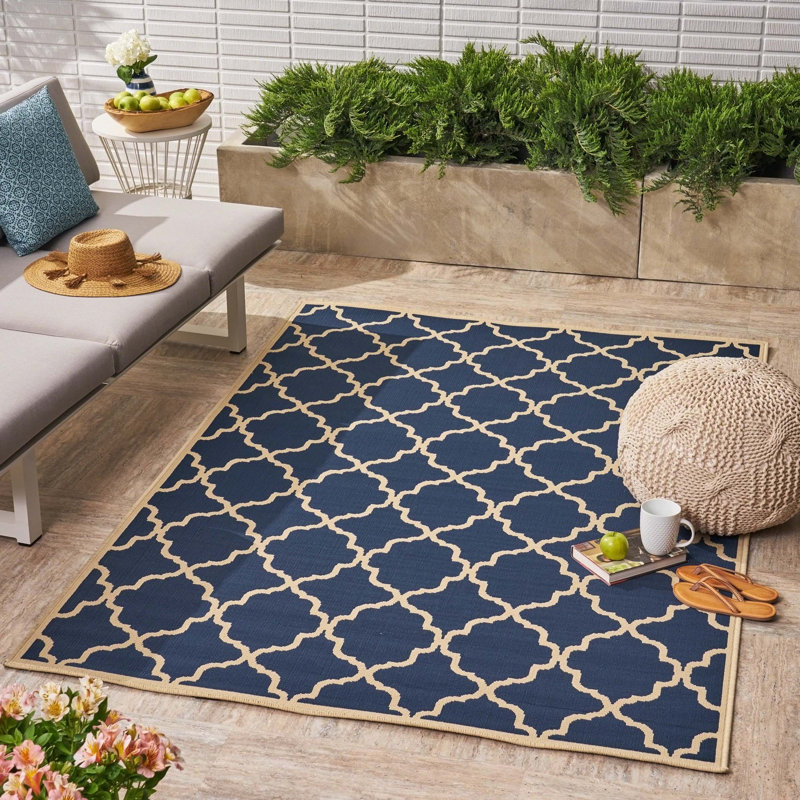 Navy Rectangle Polypropylene 5'3" X 7'6" Rug