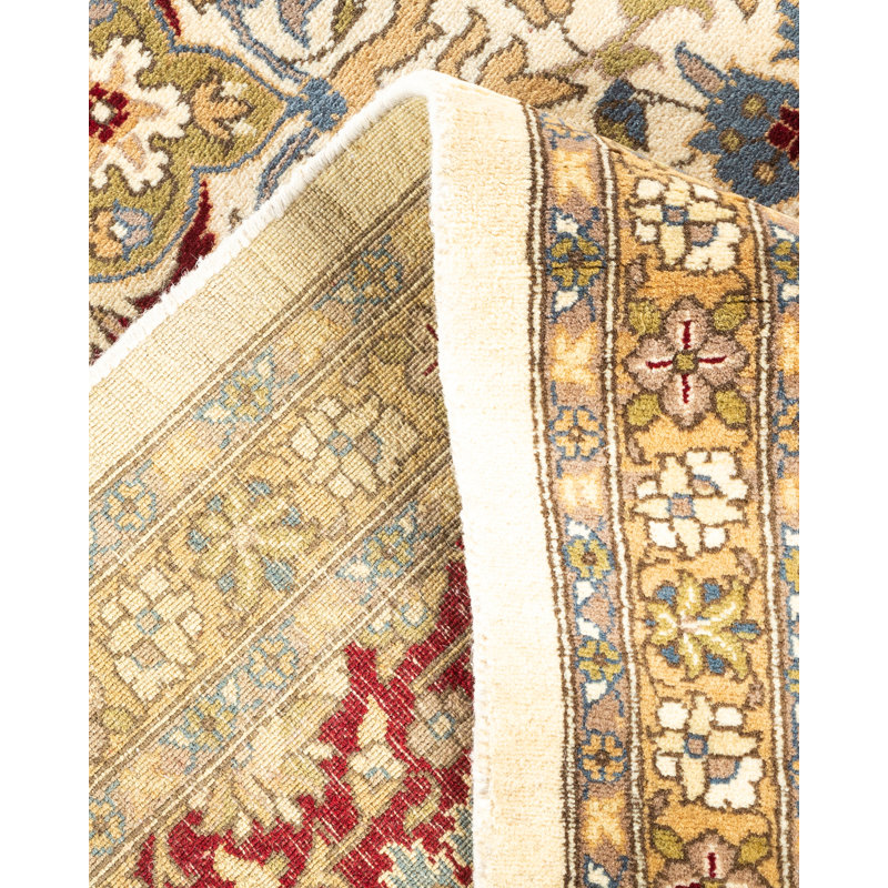 Tapis unique bourgogne / jaune / bleu noué à la main 9 pi 1 po x 16 pi 10 po Hayner