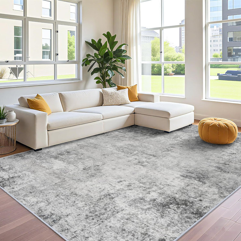 Washable Hallway Rug - Rugs Modern Stain Resistant Indoor Mat Rug for Laundry, Bedroom Non Slip Rubber Backing Thin Super Soft Room Decor Floor Carpet Grey