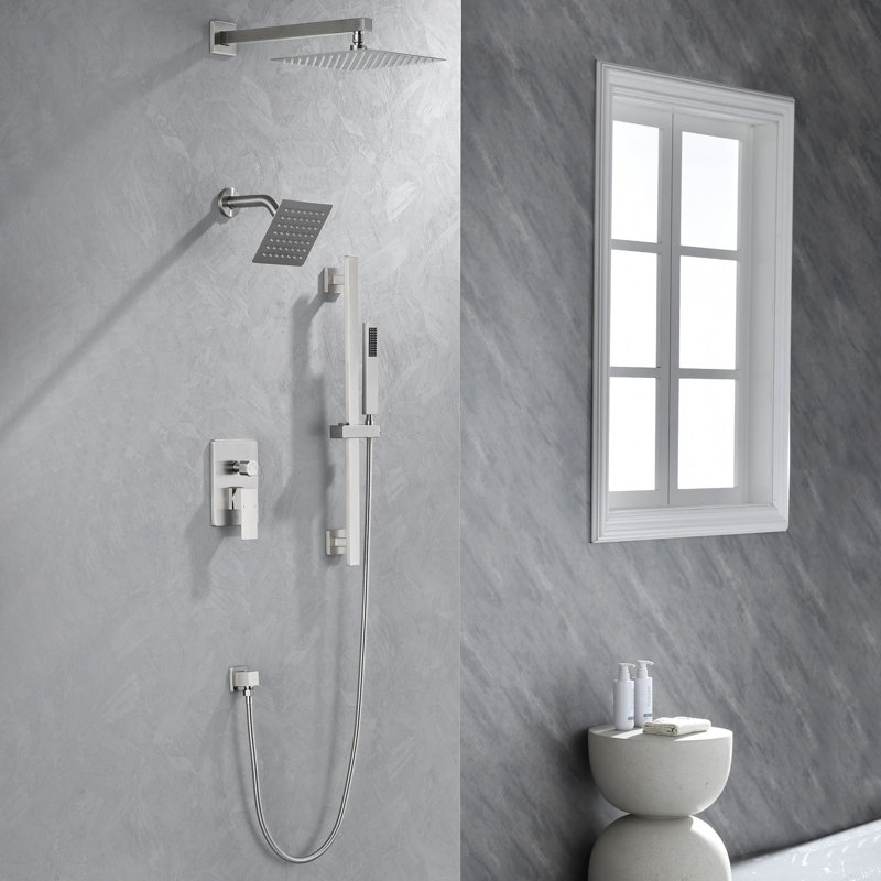 Système de douche mural avec douche à main et ensemble de garniture de douche en laiton avec barre coulissante, Nickel brossé