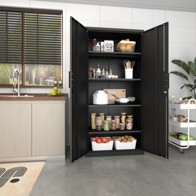 Metal Tall Storage Cabinet With Doors And Adjustable Shelves,70.8" Lockable Garage Storage Cabinet  With Lock For Home Office,Garage,School