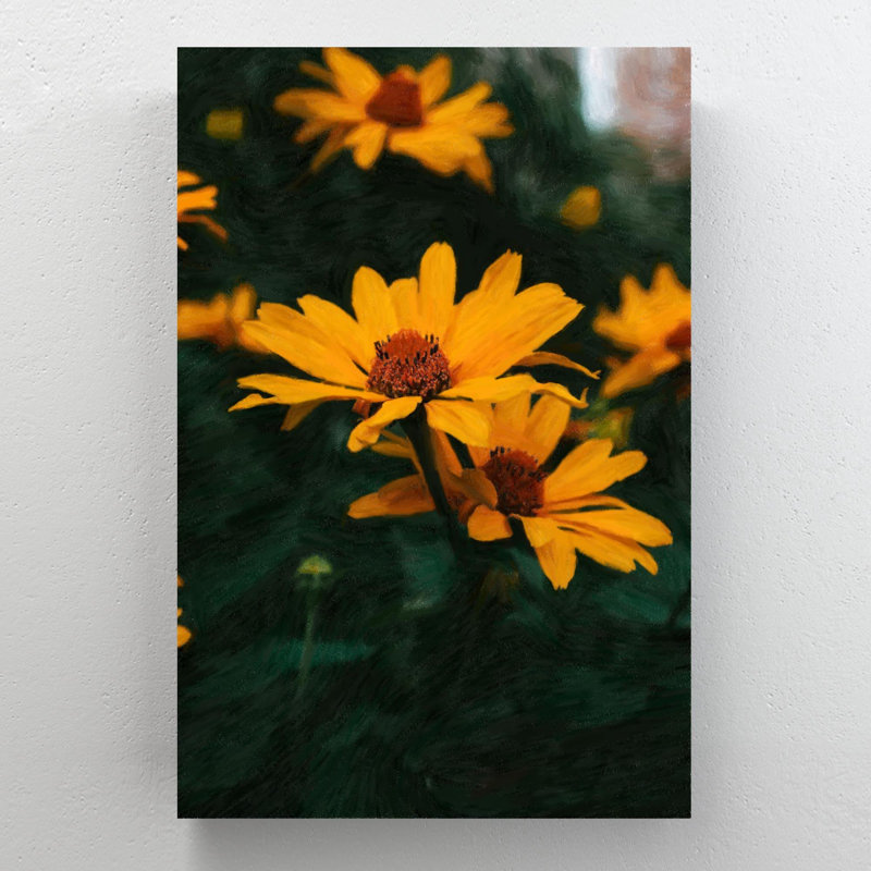 Yellow Flower In Tilt Shift Lens 9 - 1 Piece Rectangle Graphic Art Print On Wrapped Canvas, 14" H x 11" W x 2" D