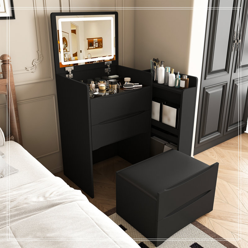 Theodosia Vanity with Mirror and Seat, Noir