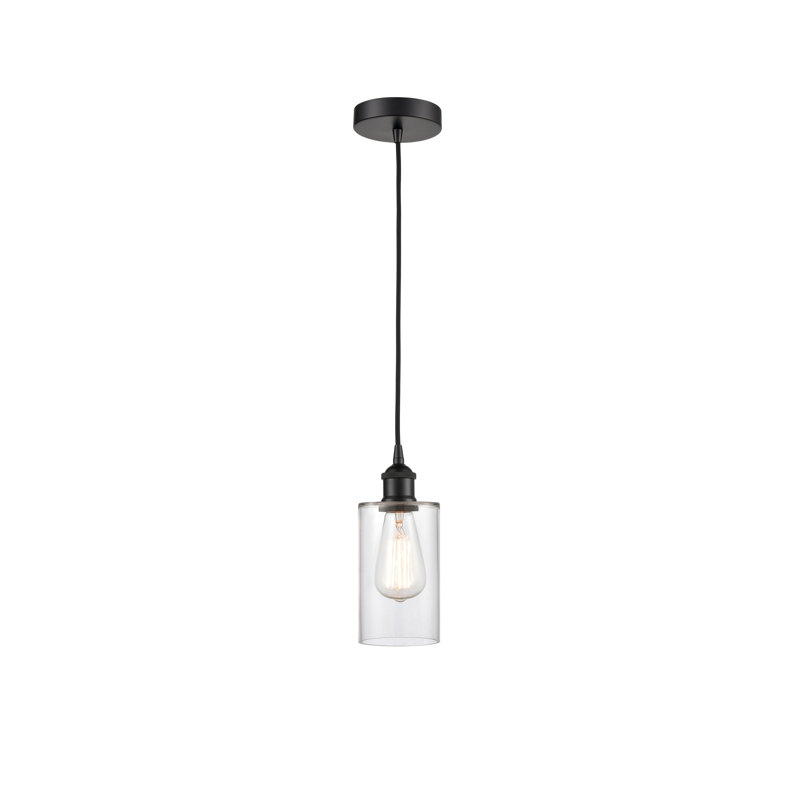 Luminaire suspendu cylindrique à 1 lumière Ervine, Clair, Noir mat
