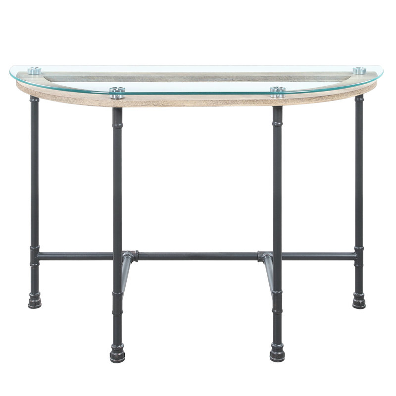 Table en verre transparent et gris sable style « pipe à eau », version démontable, plateau trempé, structure en métal, épaisseur du plateau : 8 mm, capacité de charge : 31,8 kg, profondeur : 44,5 cm, largeur : 121,3 cm, hauteur : 75,5 cm, poids de la table finie : 15,7 kg