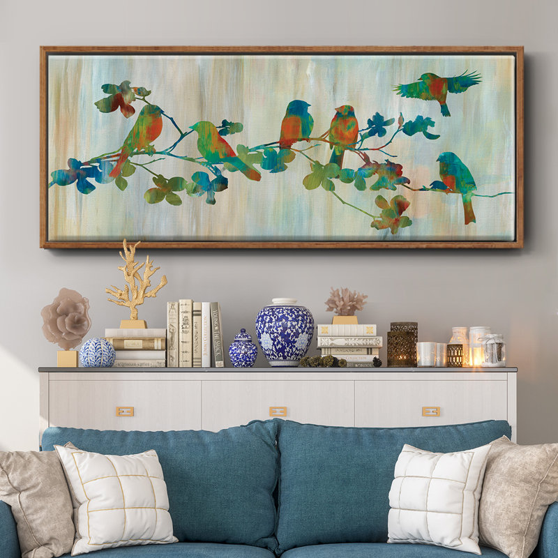 Oiseaux sur une branche - toile encadrée, H 8 po x l 20 po