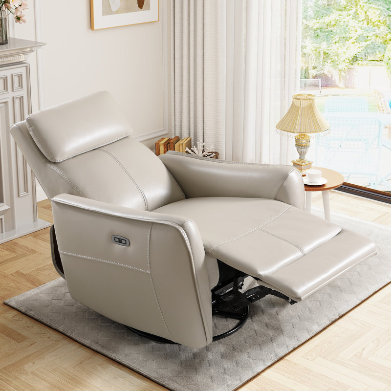 Fauteuil inclinable électrique pivotant et berçant de 32,3 po de largeur avec port USB, Crème-gris