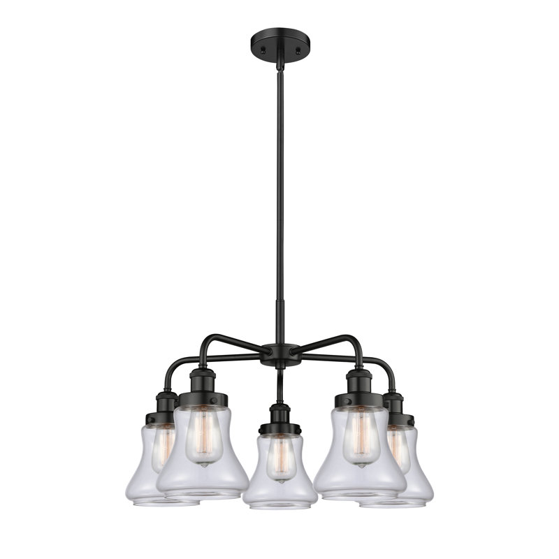 Lustre suspendu 5 lumières 24 po Bhanupriya, Transparent, Noir mat