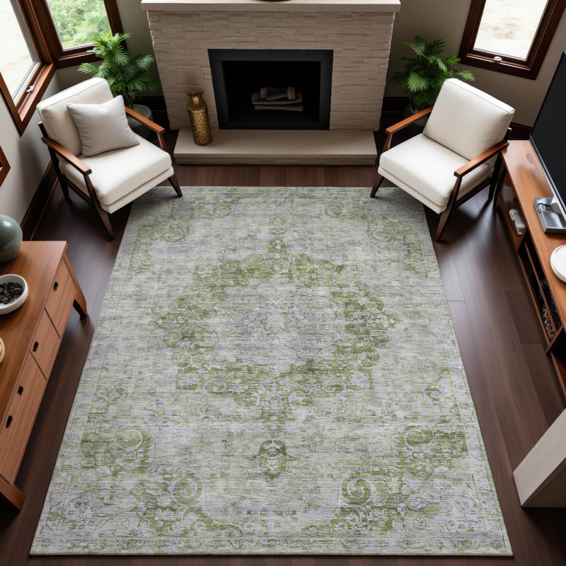 Premium Machine Washable Larock AMF1238 Global Rug, Rectangle 9' x 12'