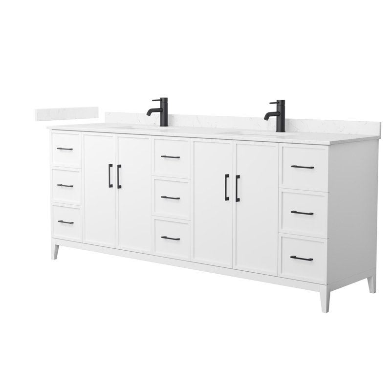 Elan 84'' W Vanity, Matte Black, White, Carrara Cultured Marble