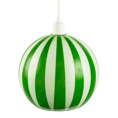 Green And White Striped High Gloss Glass Globe Pendant Light Shade By 