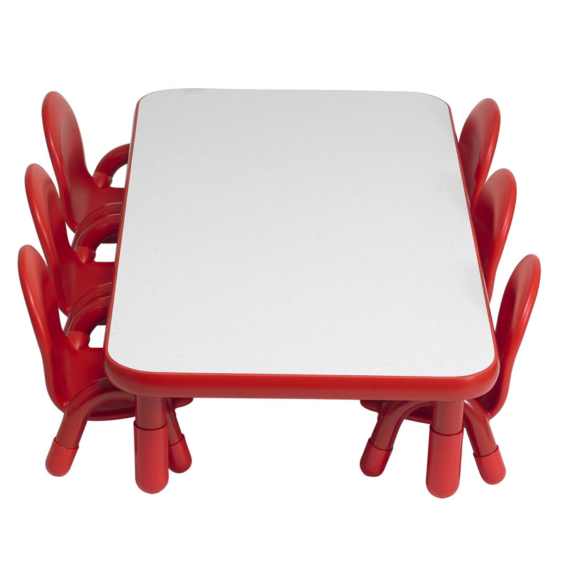 BASELINE Toddler Rectangular Table & Chair Set, 12" H x 60" L x 30" W, White/Royal Blue/Apple Red