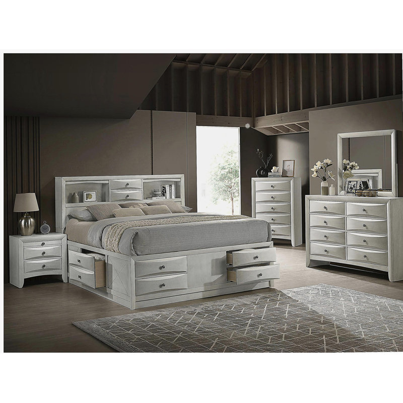 1pc Contemporary Neutral White Finish Curved Drawer Fronts Storage Five Drawers Chest Wooden