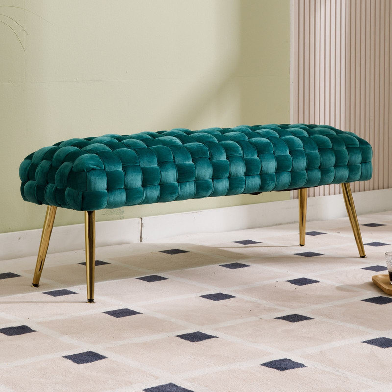 Velvet Upholstered Bench, Green