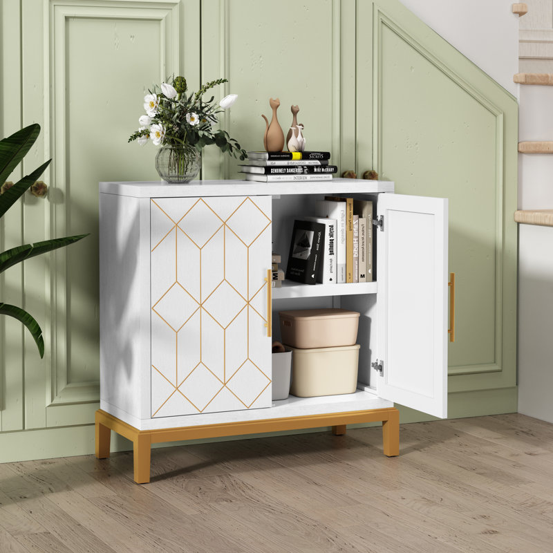 Armoire d'appoint 32 "avec garniture dorée, Blanc