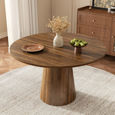 Tables de salle à manger de 43,31 pouces à piédestal rond avec base en bois, table de cuisine de style campagne moderne, table de salle à manger circulaire avec base en bois, table de cuisine et de salle à manger
