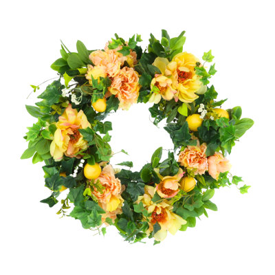 Harin 24" Assorted Peony and Lemon Wreath