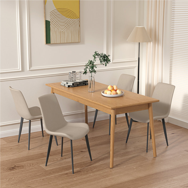 Shenay PU Leather Dining Room Chair with Metal Legs for Indoor Kitchen Living Room, Beige, 4