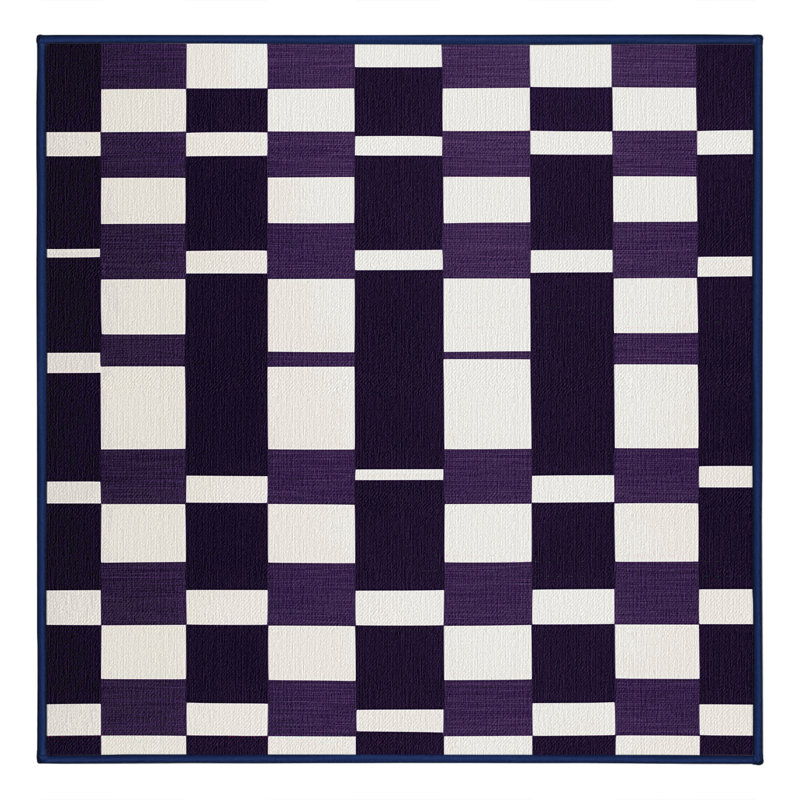 Machine Washable Checkered Purple Area Rug, Square 6'
