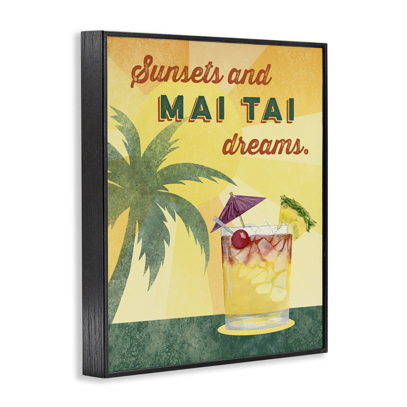 Sunsets & Mai Tai Dreams, giclée encadrée, design par Brett Blumenthal, H 14 po x l 11 po, Noir