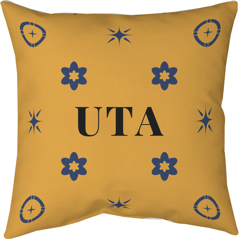 Coussin en coton Utah, H 26 po x l 26 po, Bleu marine / or Utah
